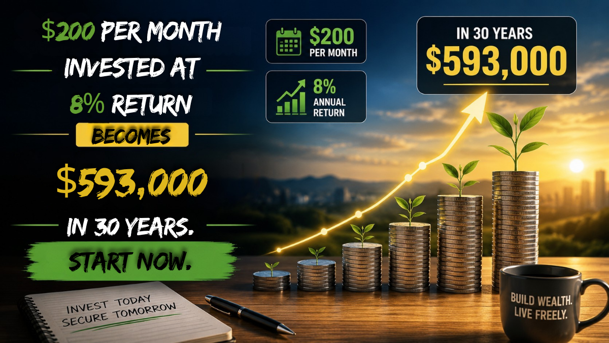 $200 Per Month Invested at 8% Return Becomes $593,000 in 30 Years. Start Now.